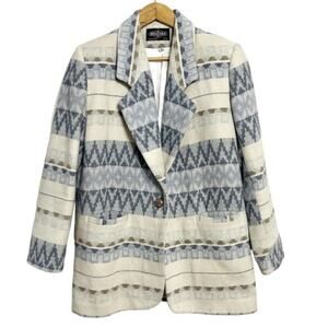 Braetan Wool Blazer Ivory Blue Aztec Size 10